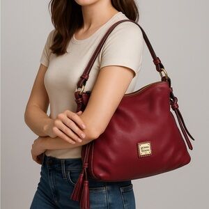 Dooney & Bourke Pebble Leather Tassel Shoulder Bag – Burgundy 🍷👜✨